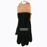 Guantes unisex negros de polar con parche de PU en la palma y punta touch en pulgar e índice.
