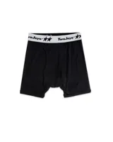 Bóxer negro de algodón con cintura elástica blanca con logo de la marca y estrellas.