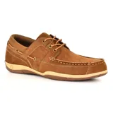 Zapato náutico Hi-Tec Apolo color marrón cuero, con cordones y suela de goma.