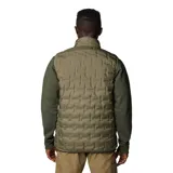 Chaleco acolchado Columbia Delta Ridge II para hombre, color azul marino con logo de la marca en el pecho. Cuenta con tecnología termorreflectiva Omni-Heat, HeatSeal y Omni-Shield. Relleno de plumón con certificación RDS.