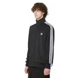 Campera deportiva Adidas Firebird Track Top negra con cierre frontal, cuello alto y tres rayas blancas en las mangas.