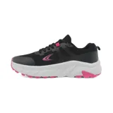 Championes deportivos Le Groupe para dama, color negro con detalles en fucsia y suela blanca.