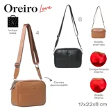 Bandolera marrón de cuero sintético con diseño acolchado y logo de la marca en el frente.