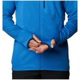 Campera polar Columbia Park View Fleece, color azul jaspeado, con cierre frontal completo, cuello alto, bolsillos laterales con cierre y bolsillo en el pecho con cierre vertical en color verde lima. Cuenta con tecnología Omni-Wick, puños elásticos con orificios para pulgares y protector de barbilla.