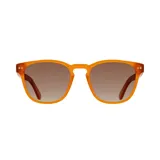 Lentes de sol Indie Palm con montura cuadrada color naranja y lentes marrones degradé.