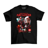 Remera negra de algodón con estampa del personaje Art the Clown de la película Terrifier.