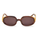 Lentes de sol Mr Boho modelo Solarte, con montura redonda de acetato color carey con detalles en amarillo y lentes marrones.