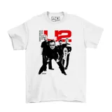 Remera blanca de algodón con estampado de la banda U2 y el texto "FROM DUBLIN SINCE 1976".