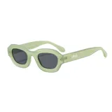 Lentes de sol unisex con montura rectangular color beige y lentes marrones degradé.