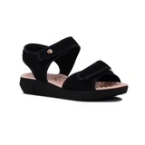 Sandalias negras con plataforma baja y ajuste de velcro en el tobillo y en la parte delantera.