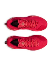 Championes de básquet Under Armour Curry 12 Spark, color rojo con detalles en amarillo y negro en la suela.