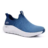 Championes Skechers Arch Fit 2.0 color azul con capellada de tejido técnico Stretch Fit, sin cordones, con plantilla Arch Fit extraíble y entresuela acolchada.