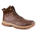 Bota casual marrón de cuero con cordones y suela de goma.
