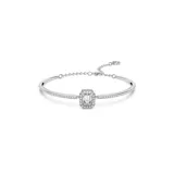 Brazalete de baño de rodio con piedra transparente de talla octogonal y detalles en cristales pavé.