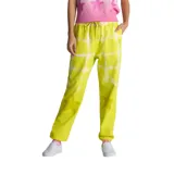 Pantalón de jogging amarillo con estampado de cuadrados y estrellas blancas.