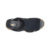 Sandalia negra de gamuza con plataforma y taco ancho.