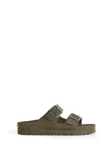 Sandalias de goma con hebillas ajustables, disponibles en color negro, verde militar, plateado y dorado.
