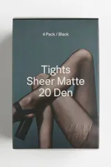 Pack de 4 medias negras traslúcidas de 20 denier, con cintura elástica y acabado mate.