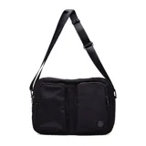 Cartera bandolera negra de diseño elegante, con múltiples bolsillos y ajuste regulable.