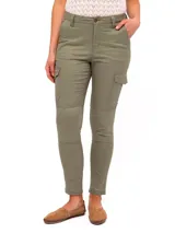 Pantalón skinny cargo color verde oliva, con bolsillos laterales y tiro medio.