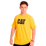 Remera negra de manga corta con logo CAT estampado en el pecho.