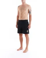 Short de baño negro con cordón ajustable en la cintura y logo de Deus Ex Machina con una palmera bordado en la pierna derecha.