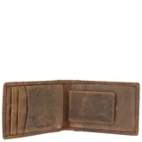 Billetera marrón de cuero natural con clip magnético para billetes y tecnología RFID.