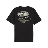 Remera negra de corte holgado con cuello redondo y logo Puma estampado en el pecho.