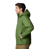 Campera impermeable Columbia Watertight II color verde oliva para hombre, con capucha ajustable, cierre frontal con cremallera, bolsillos laterales con cremallera, puños ajustables con velcro y dobladillo ajustable con cordón. Se puede guardar en su propio bolsillo. Cuenta con tecnología Omni-Tech™ que la hace impermeable y transpirable.
