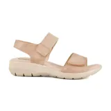 Sandalias negras de cuero sintético con doble ajuste de velcro y suela baja.