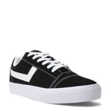 Championes urbanos Pony modelo Garden, color negro con logo lateral en forma de 'V' blanca. Tienen cordones blancos y suela de goma blanca gruesa.