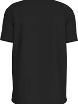 Remera negra de algodón regenerado con cuello redondo y manga corta. Estampado frontal con el monograma de Calvin Klein Jeans enmarcado en un recuadro gris.