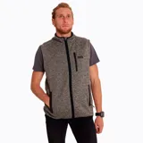 Chaleco de polar color gris jaspeado con cierre frontal, cuello alto, bolsillo en el pecho con cierre y bolsillos laterales con interior de polar.