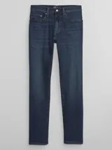 Pantalón de jean de corte slim, color azul oscuro.