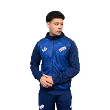 Campera deportiva con capucha y cierre frontal, con diseño en azul y detalles en azul marino. Incluye el logo de Umbro y el escudo del Club Nacional de Football.