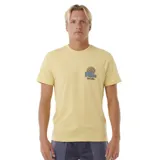 Remera de manga corta color amarillo con gráfico de estilo retro y ajuste cómodo.