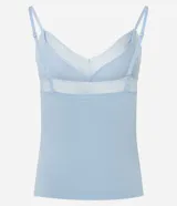 Blusa de pijama blanca, sin costuras (seamless), con breteles finos ajustables y escote en V adornado con encaje.