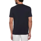 Remera negra de manga corta con estampado de un pingüino con diseño a cuadros.