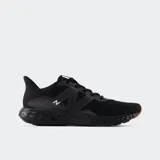Championes de running New Balance 411 V3, color negro con detalles en gris y suela con detalles en naranja.