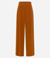 Pantalón pantalona naranja de crepe con cintura alta, corte ancho y costuras verticales en el frente.