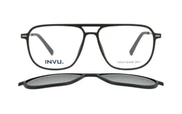 Armazón para lentes INVU Clip-On 42519A color Matt Metal Grey/Gun, de metal color gris plomo con lentes de sol polarizadas color gris.