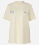 Remera t-shirt slim de mangas cortas color crema, confeccionada en algodón, con cuello redondo y lettering "Tropical State Of Mind" y "Brasil" estampados en el pecho y projetados ampliados en la espalda.