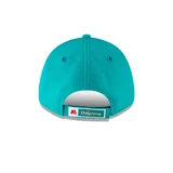 Gorra New Era 9Forty de los Miami Dolphins, color turquesa con logo del equipo bordado en el frente. Visera curva y cierre ajustable en la parte trasera.