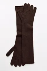 Guantes largos negros de punto fino, confeccionados en mezcla de viscosa y cashmere.