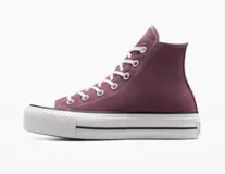 Championes de caña alta Converse Chuck Taylor All Star Lift color borgoña con plataforma blanca.