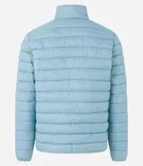 Campera puffer ultraligera color beige, con cuello alto, cierre por cremallera y bolsillos con cremallera. Incluye bolso de almacenamiento.