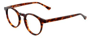 Armazón de acetato color carey con forma ovalada. Patillas con núcleo de metal plateado y diseño antideslizante.