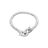 Pulsera de esferas pequeñas plateadas con cierre de mosquetón entrelazado.