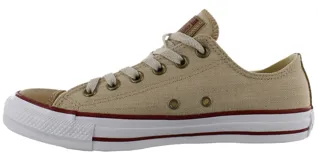Championes Converse All Star Star Linen Ox, color beige con suela blanca y detalles en marrón.