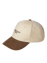 Gorro de sarga color beige con visera marrón y bordado lateral con la leyenda "Originals Crew".